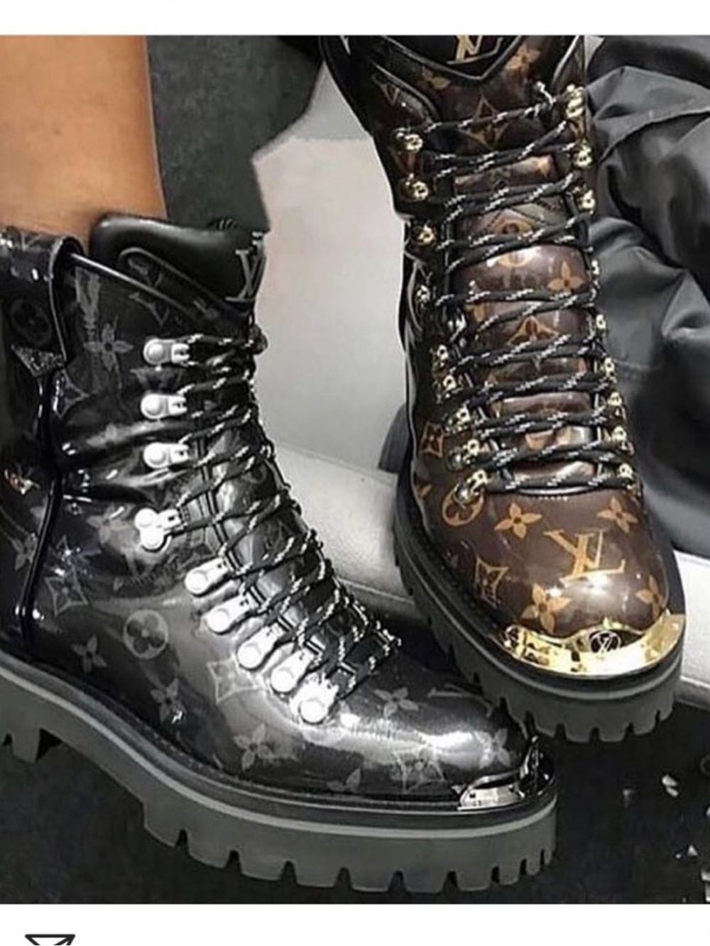 Louis Vuitton Runway Monogram Combat Boots Gold Hardware Platform Lug 38 NEW